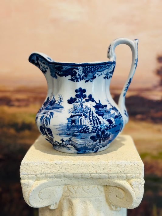 Ashworth Bros  Blue and white pitcher 6.5 d 6.5 h 5.5 w