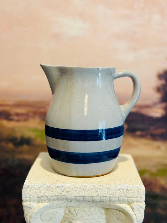 Stoneware Crock Blue Striped Pottery Jug  6 d/h 5 w