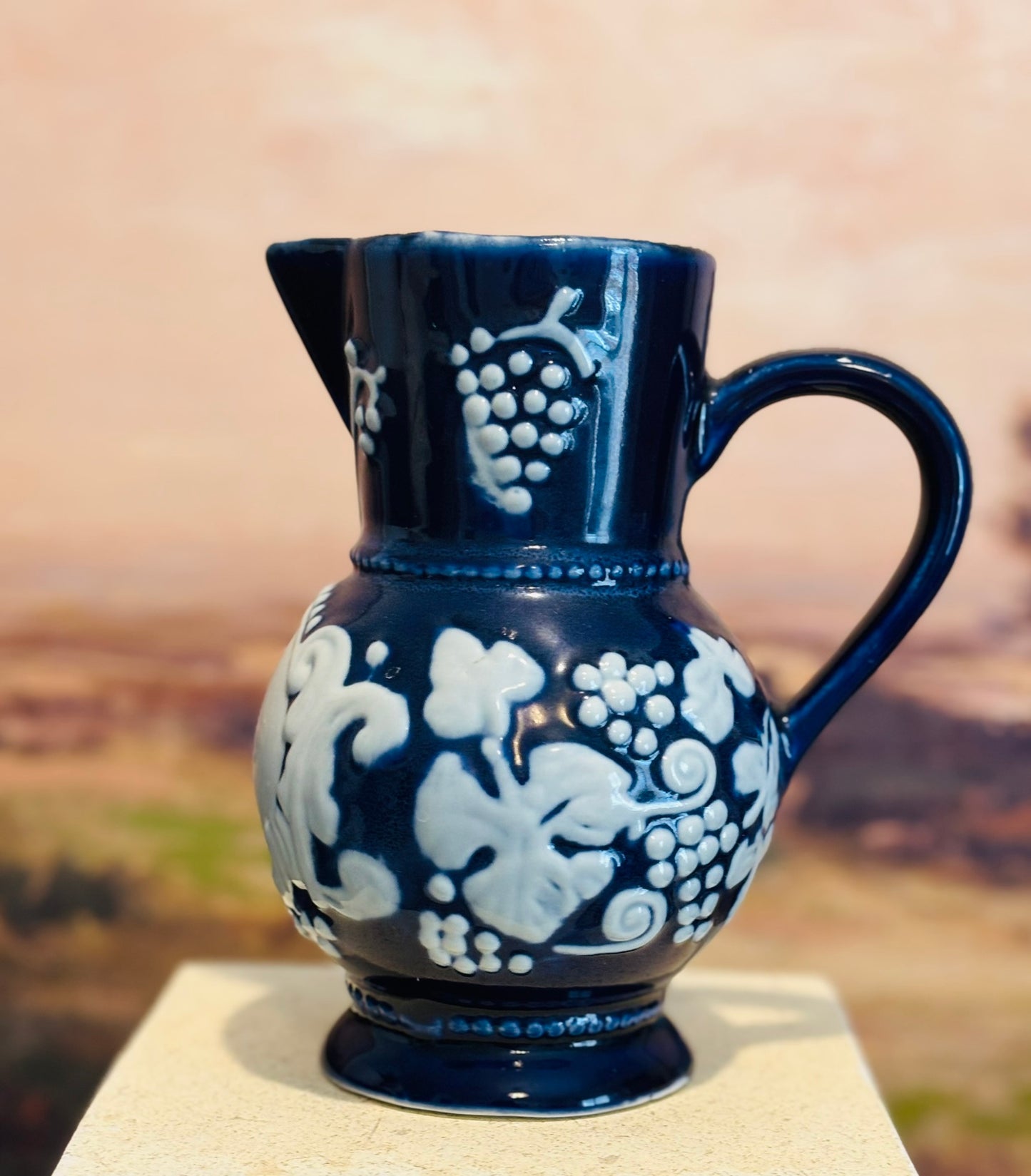 Blue Stoneware Exclusil Chamart France pitcher 7 h 6.5 d 4.5 w