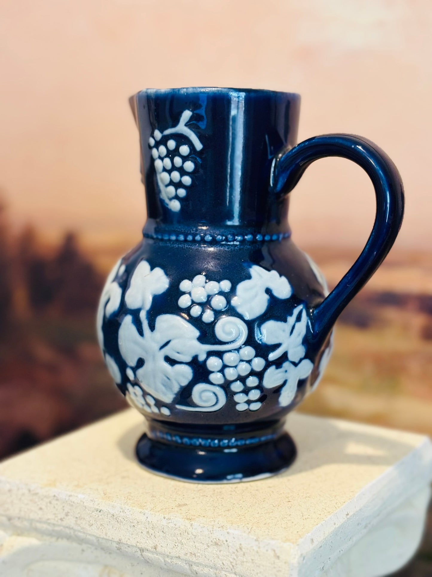Blue Stoneware Exclusil Chamart France pitcher 7 h 6.5 d 4.5 w