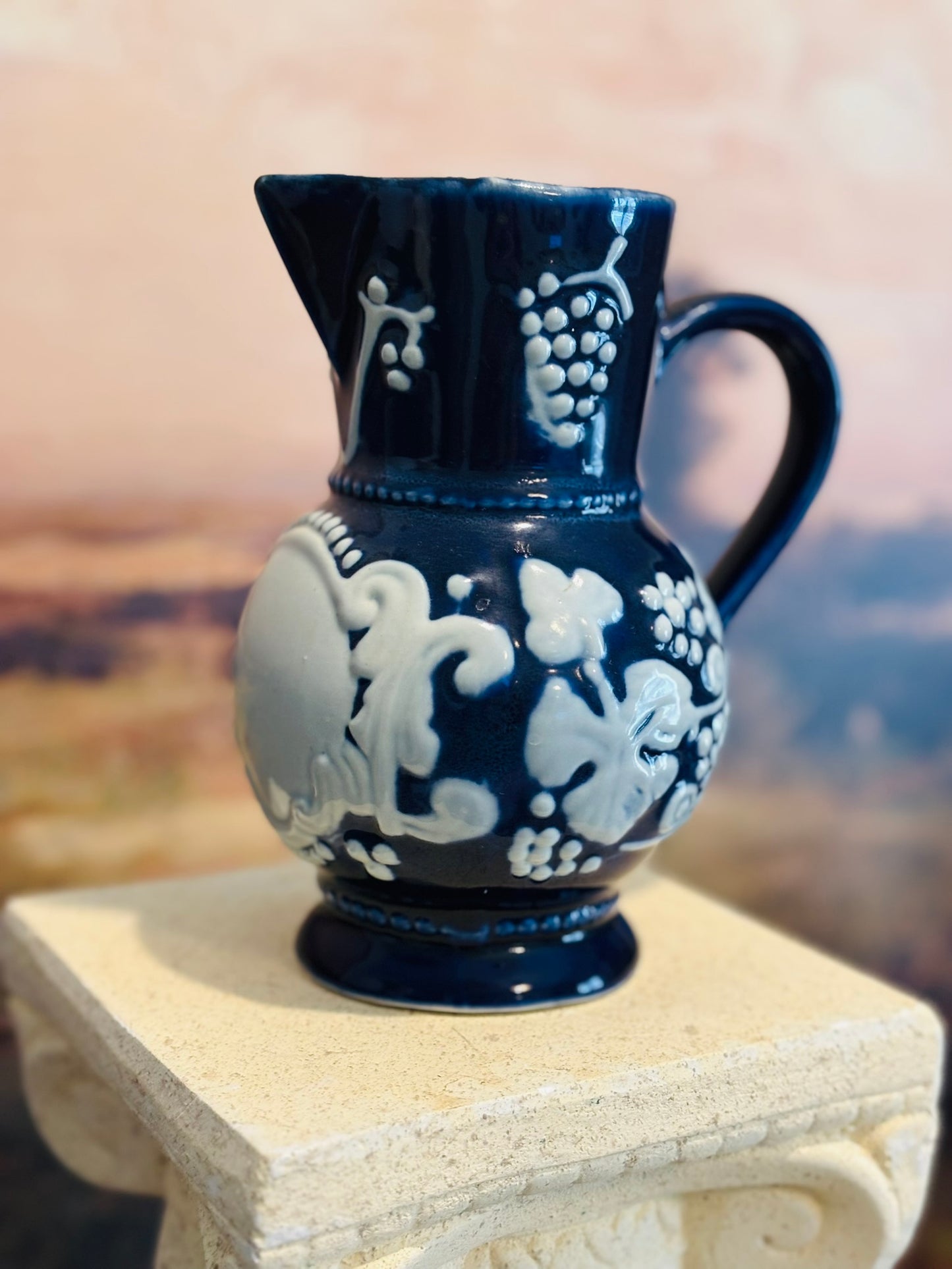 Blue Stoneware Exclusil Chamart France pitcher 7 h 6.5 d 4.5 w