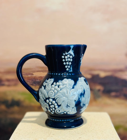 Blue Stoneware Exclusil Chamart France pitcher 5.25 h/d 3.25 w