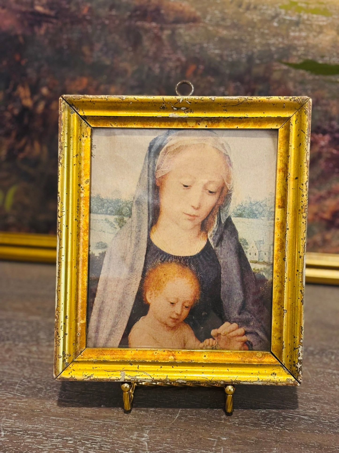 "Rest on the Flight Into Egypt" Madonna & Child Framed lithograph 6.5 x 7.5