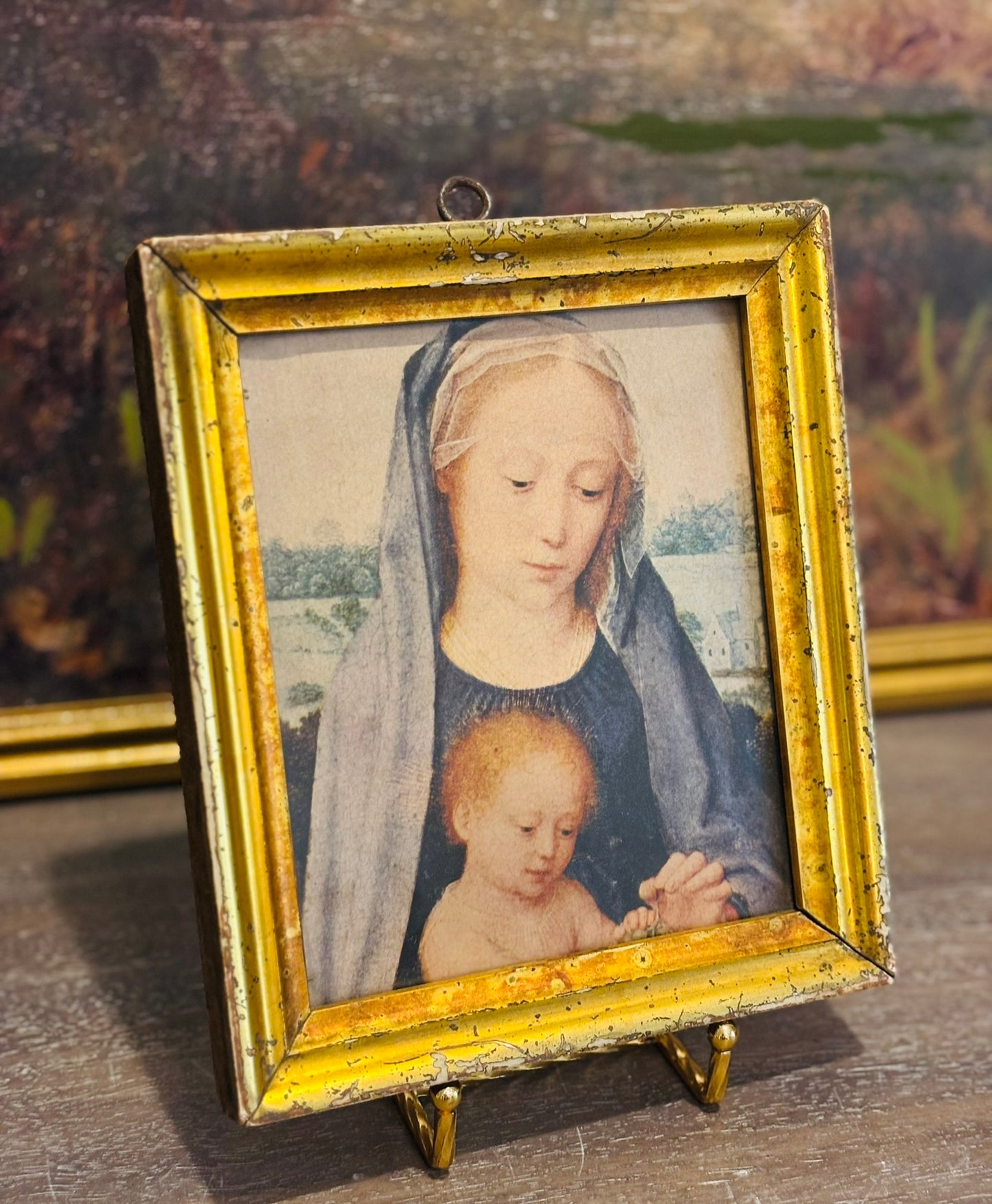"Rest on the Flight Into Egypt" Madonna & Child Framed lithograph 6.5 x 7.5
