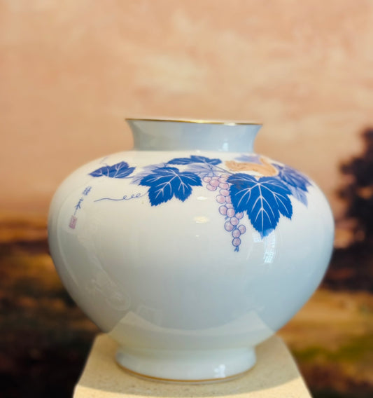 Fukagawa Seiji Arita Vase with flowers and squirrel stamped Japan  8 w/d 7 h