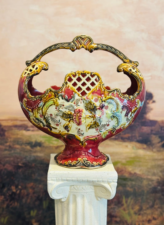 Antique Majolica Jardiniere 1887 (tag) 11.75 w 12 h 5.75 d