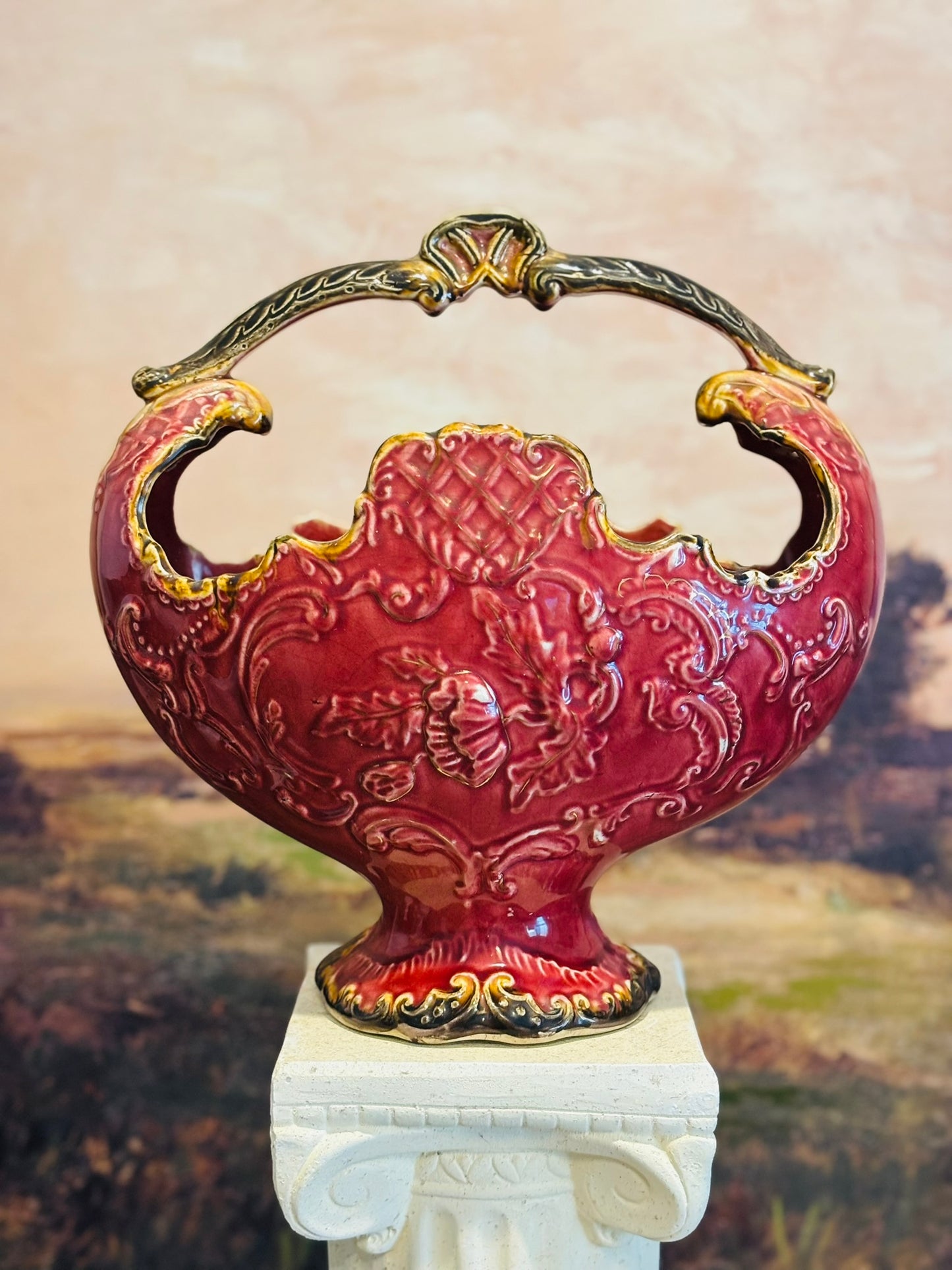Antique Majolica Jardiniere 1887 (tag) 11.75 w 12 h 5.75 d