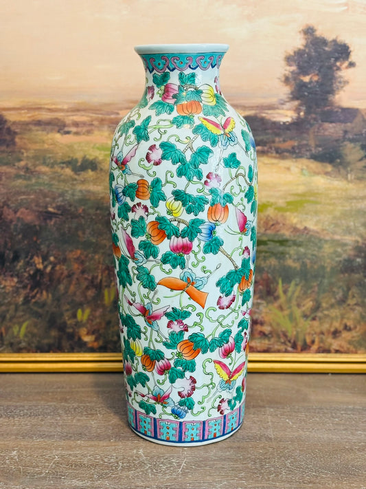 Tall Chinoiserie Vase Rose Famille 18 x 7