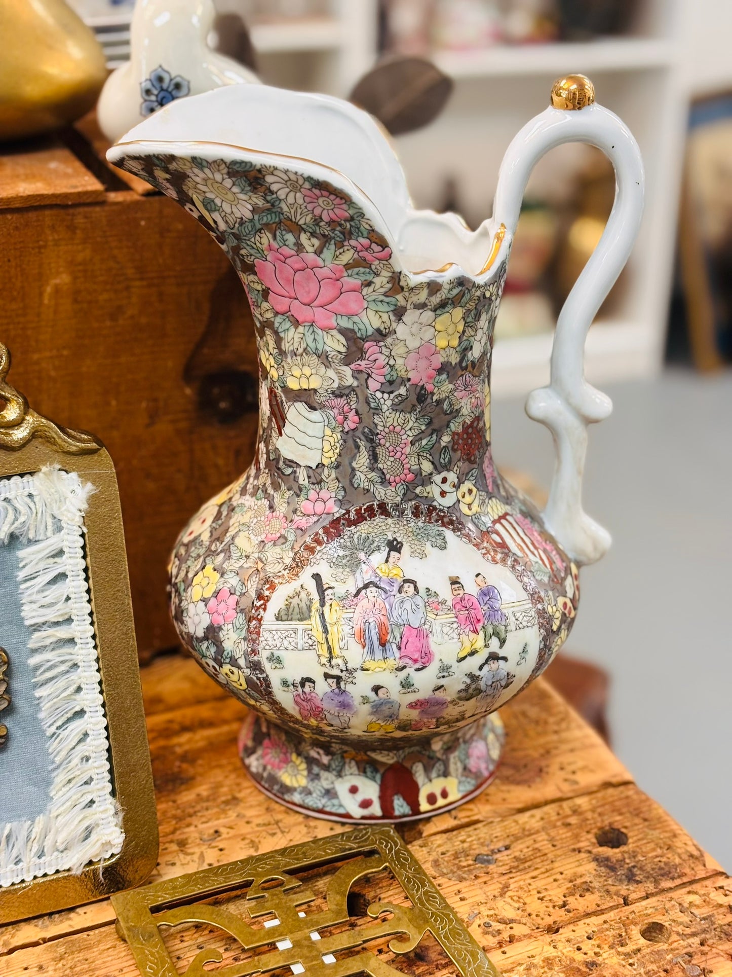 Large Rose Medallion Pitcher 12 h