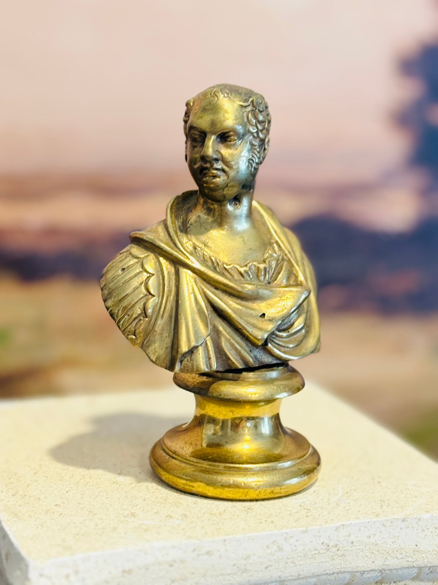 Neoclassical Brass Bust 5 h 3.75 w