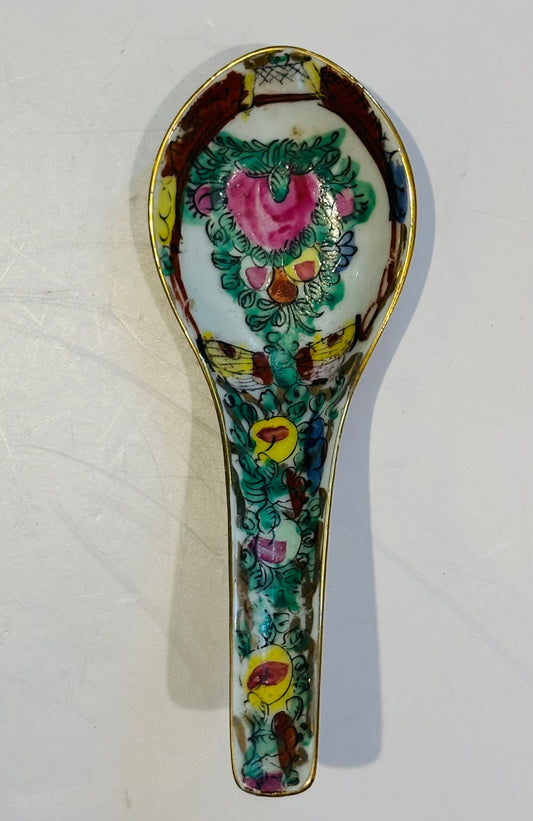 Rose canton spoon  stamped 5 l 2 w 1.75 h