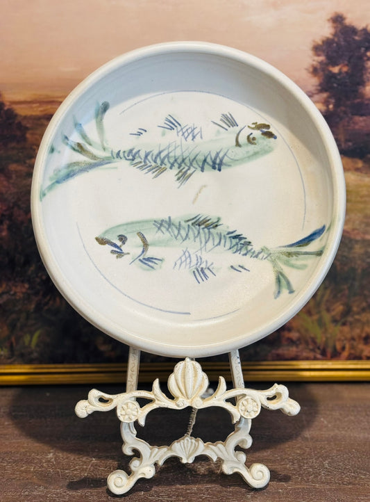 Blue & green fish pottery large tray 13 w x 2.5 h