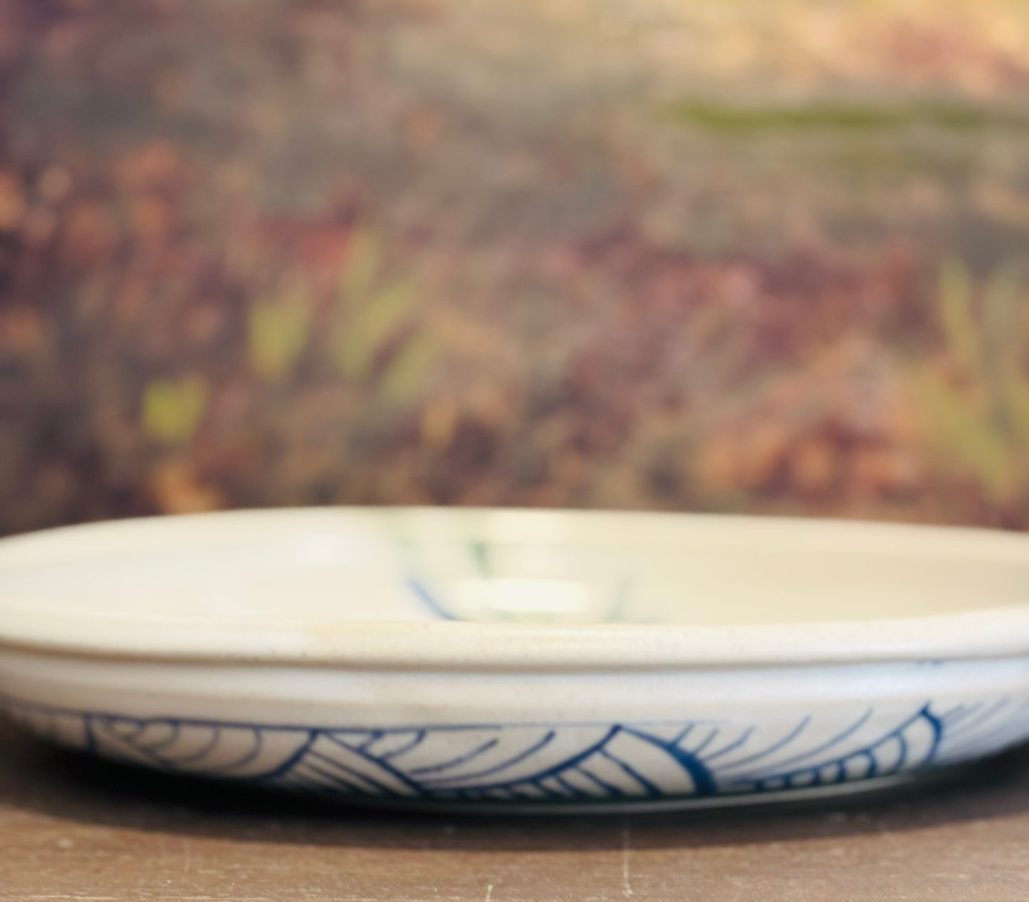 Blue & green fish pottery large tray 13 w x 2.5 h