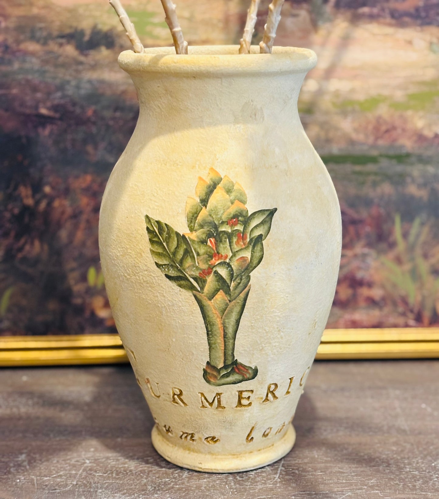 Tumeric pottery vase  12 x 7