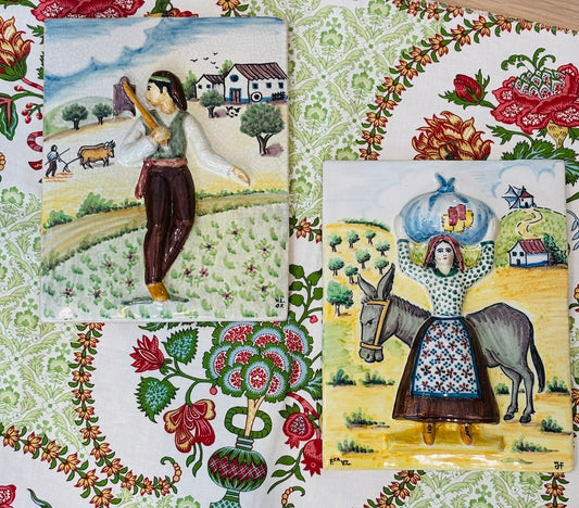 Portugese folk art raised relief Pair of Portugal plaques  7.5 x 9.25 x 1.25
