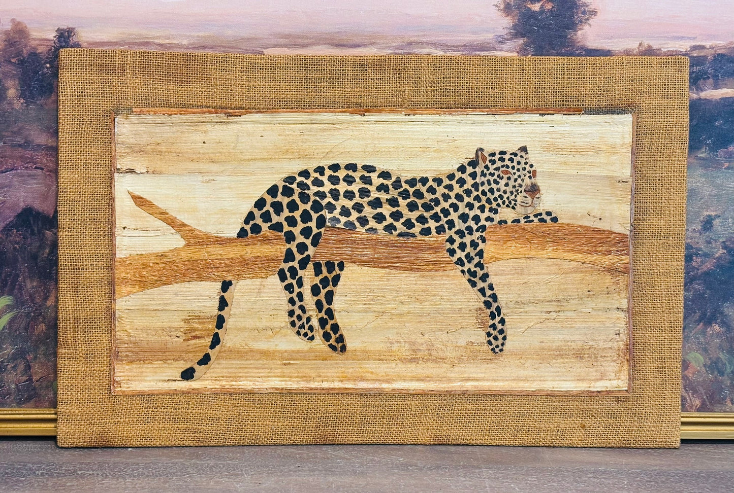 Natural bark and bamboo matting Wood leopard  15 x 24 x .25