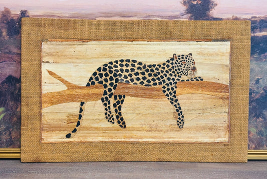 Natural bark and bamboo matting Wood leopard  15 x 24 x .25