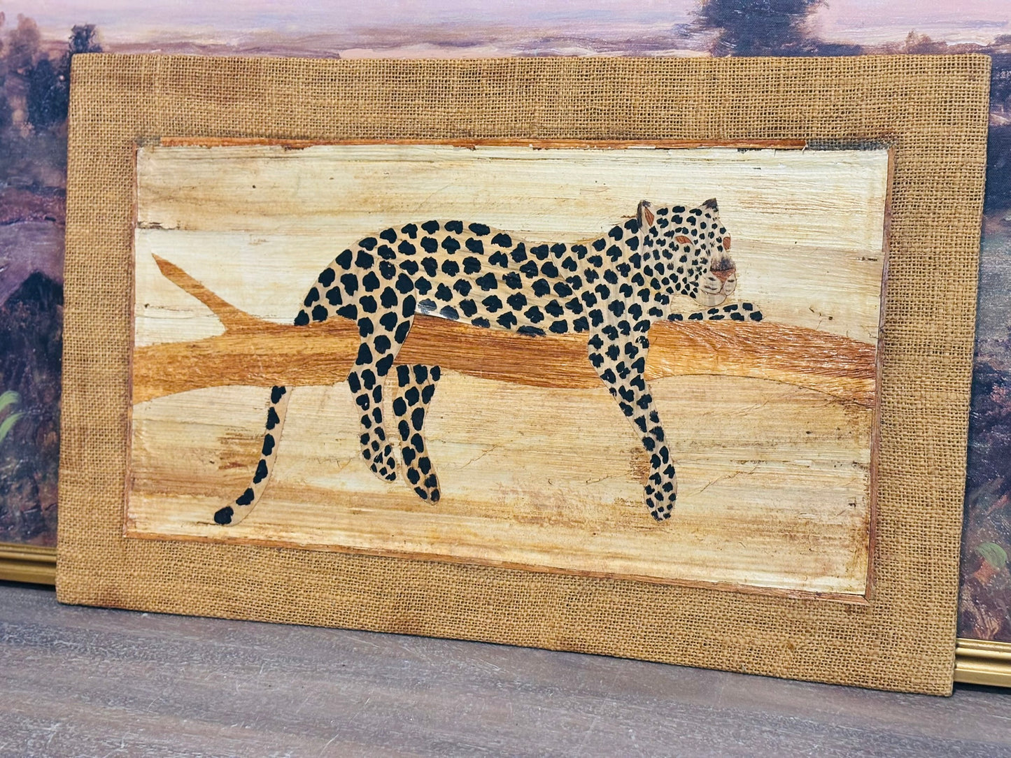 Natural bark and bamboo matting Wood leopard  15 x 24 x .25