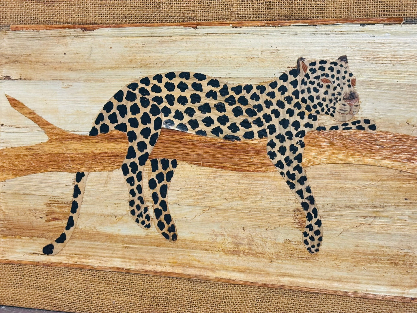 Natural bark and bamboo matting Wood leopard  15 x 24 x .25
