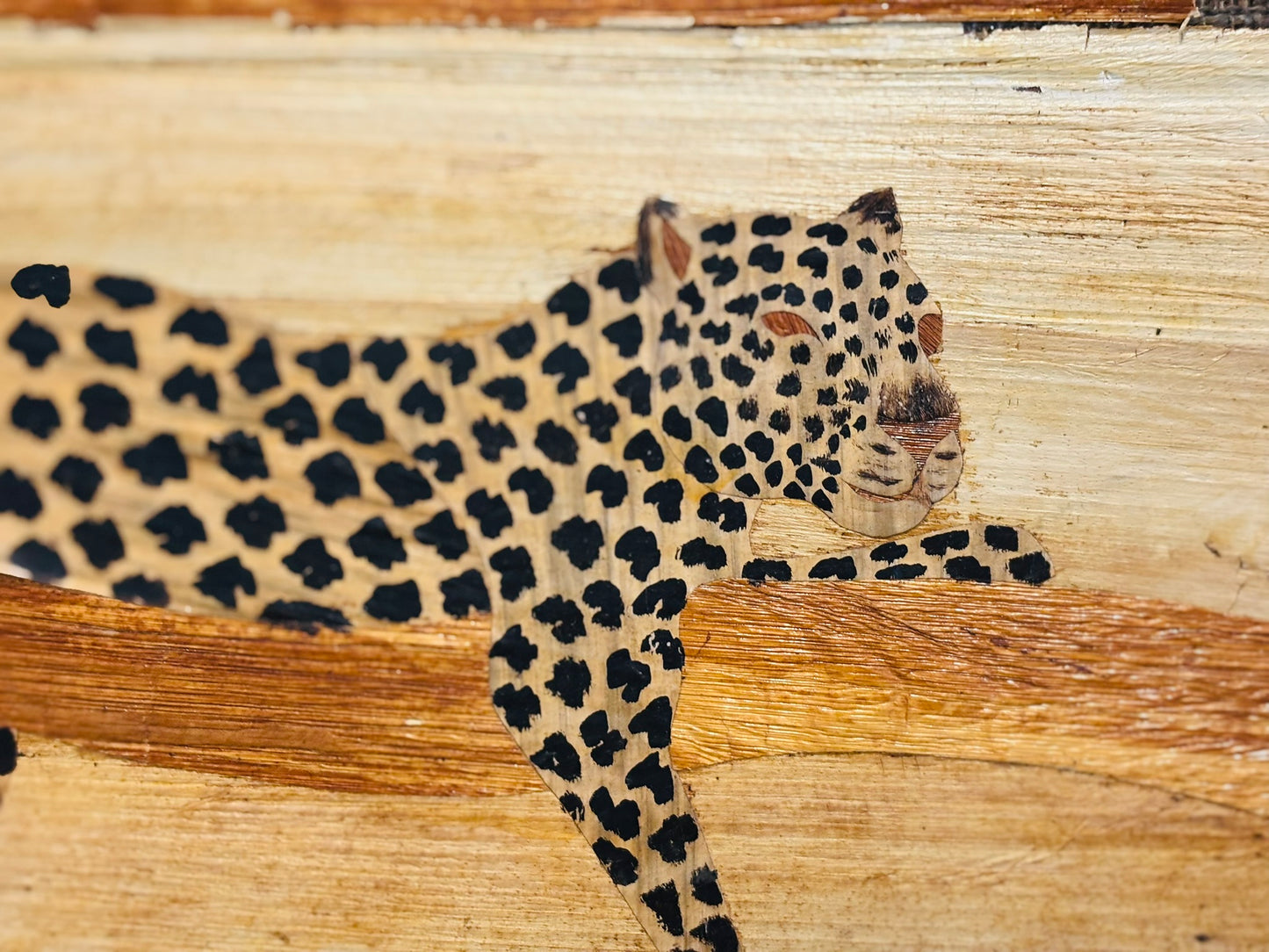 Natural bark and bamboo matting Wood leopard  15 x 24 x .25