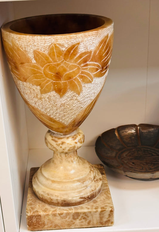 Large Carved Stone Compote 11.5 inches h