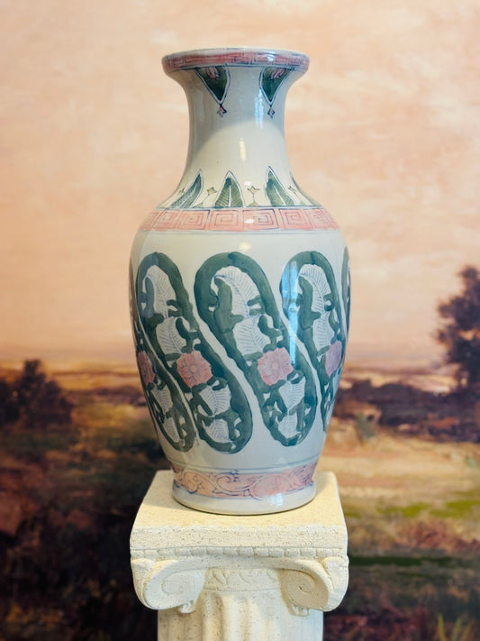 Pastel chinoiserie vase 13.5 h 7 w