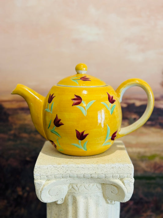 Andrea by Sadek Mustard floral teapot  10.5 d 6 h 6 w