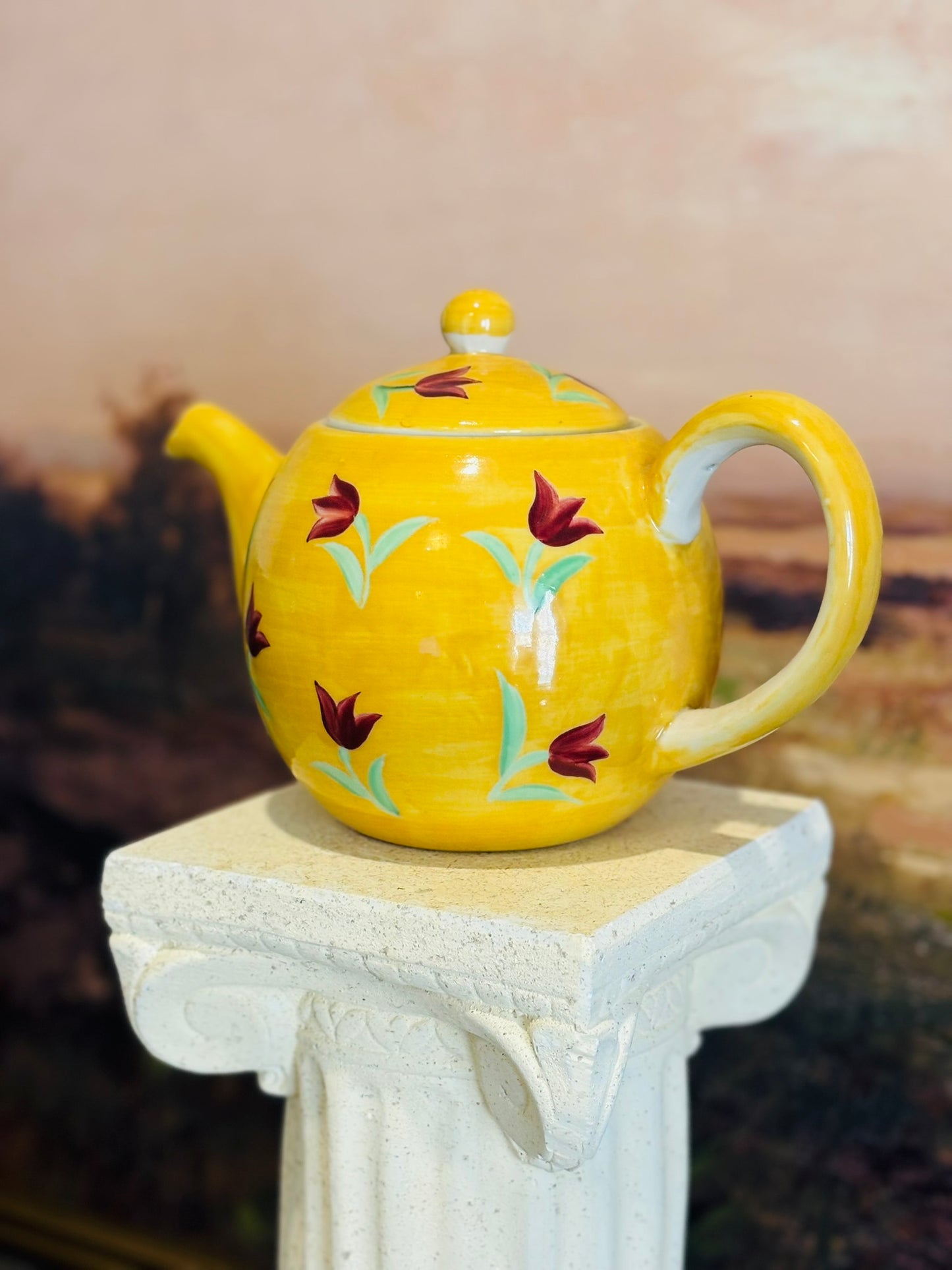 Andrea by Sadek Mustard floral teapot  10.5 d 6 h 6 w