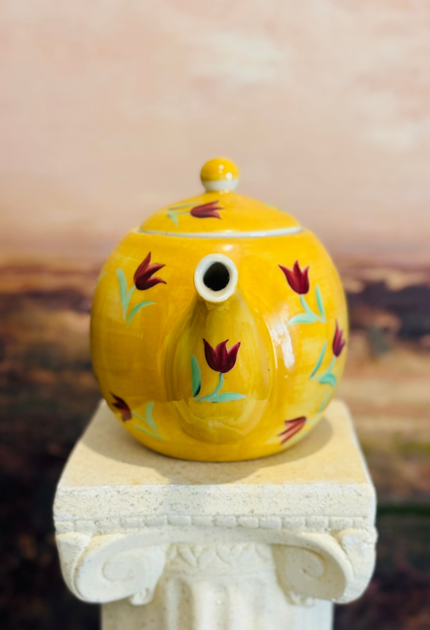 Andrea by Sadek Mustard floral teapot  10.5 d 6 h 6 w