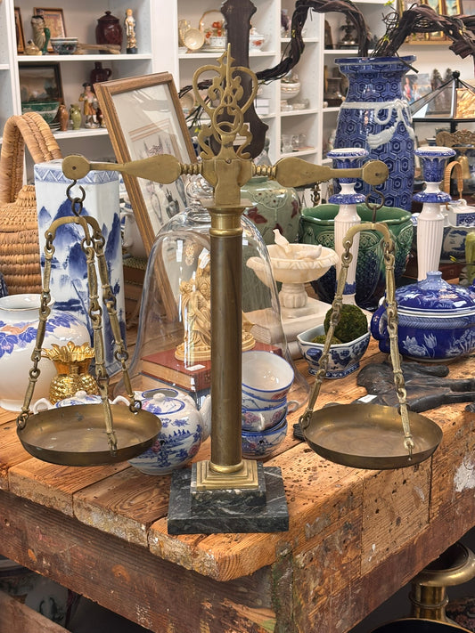 Large Vintage Brass and Marble Scales 21 w x 23 h