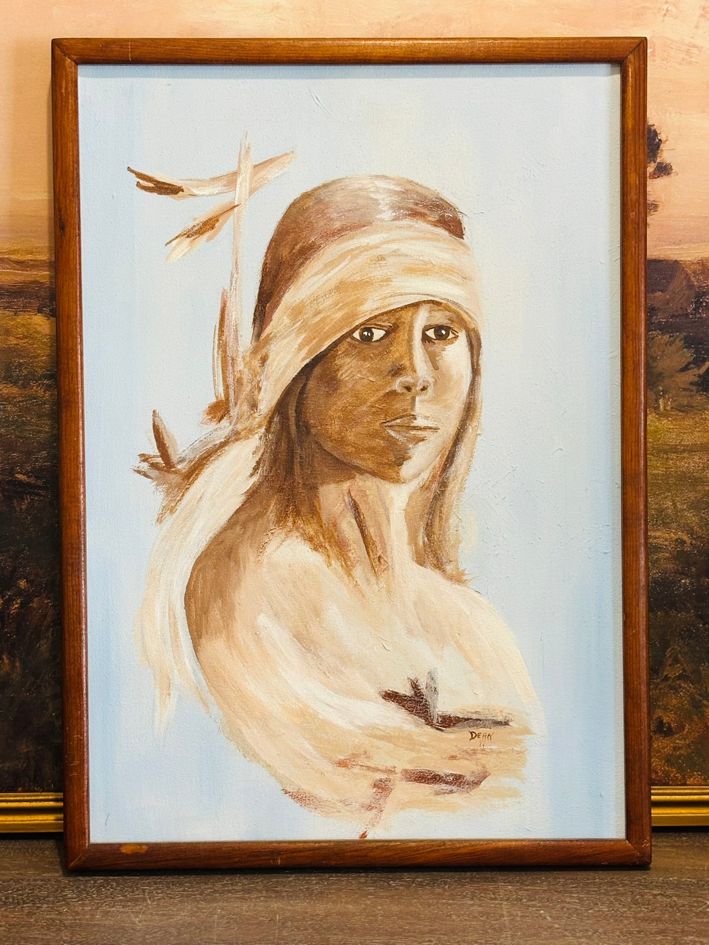 Proud American by Popo and Ruby Lee Blue portrait painting  20.75 h 14.75 w 1.74 d