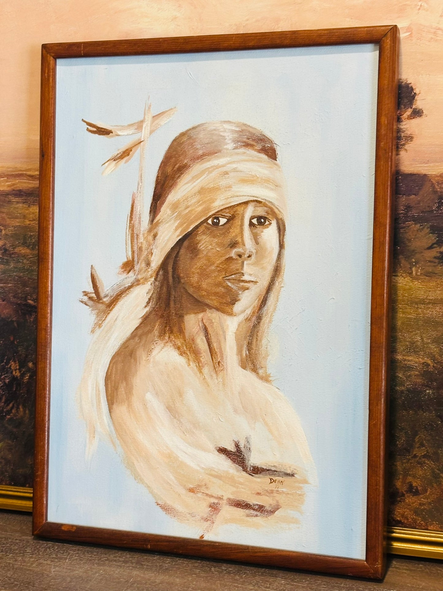 Proud American by Popo and Ruby Lee Blue portrait painting  20.75 h 14.75 w 1.74 d