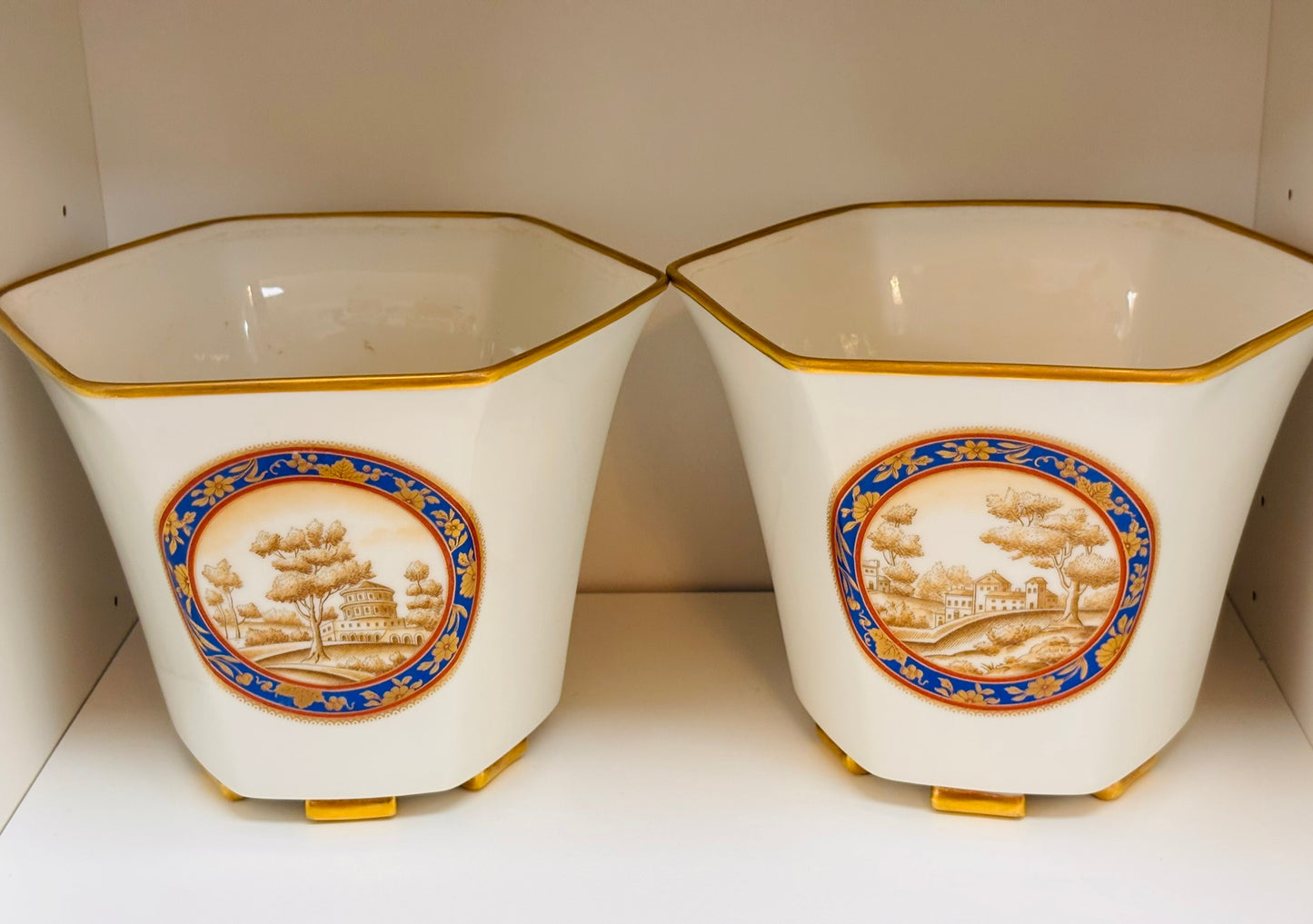 Richard Ginori Blue and White Cachepots- Italy 6 h x 7 w