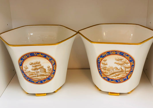 Richard Ginori Blue and White Cachepots- Italy 6 h x 7 w