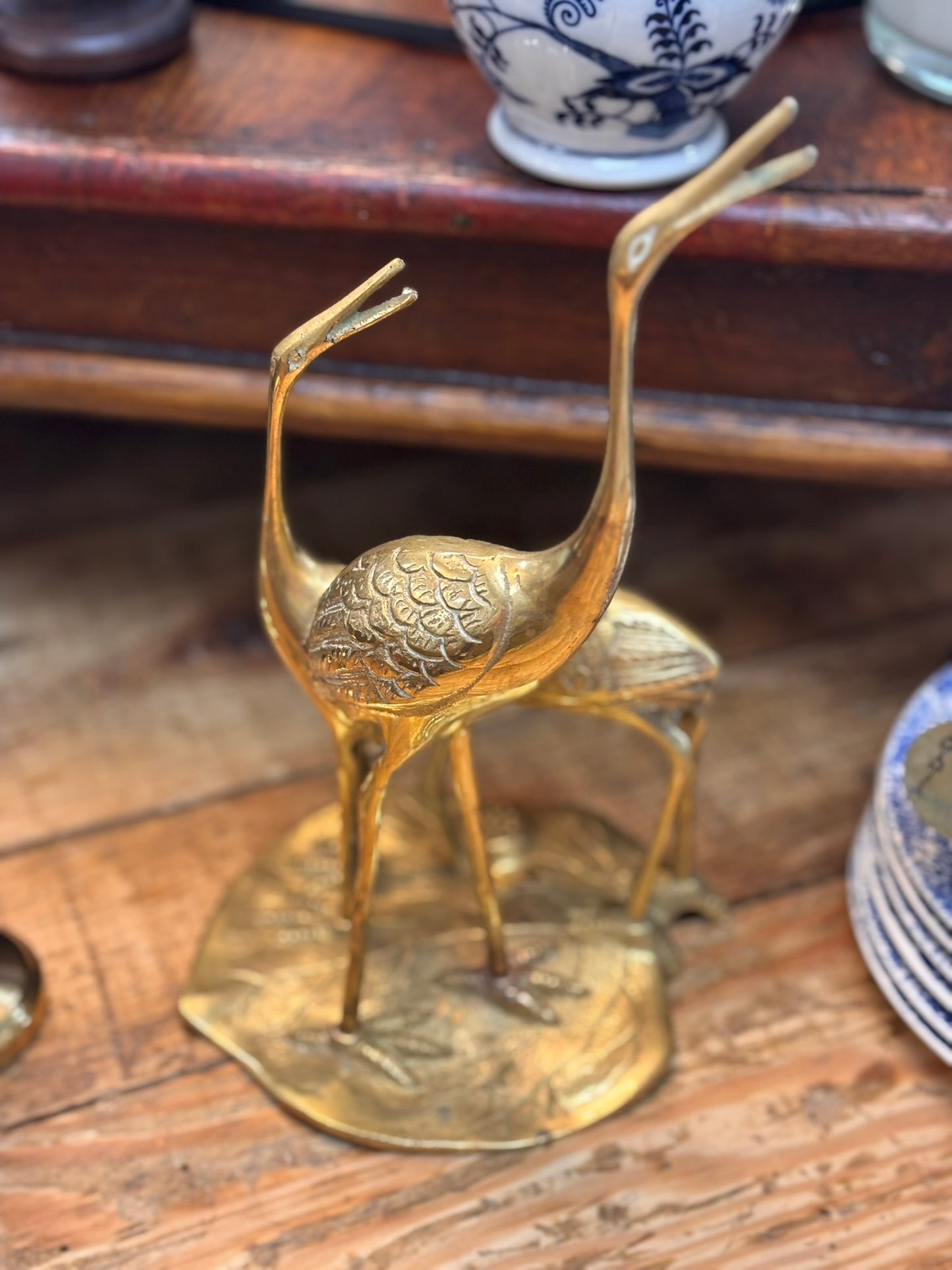 Brass Cranes on Lilypad 10 h x 5.5 w