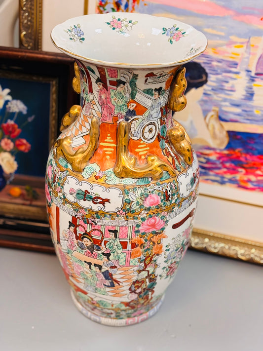 Huge rose medallion floor vase 17.5 h