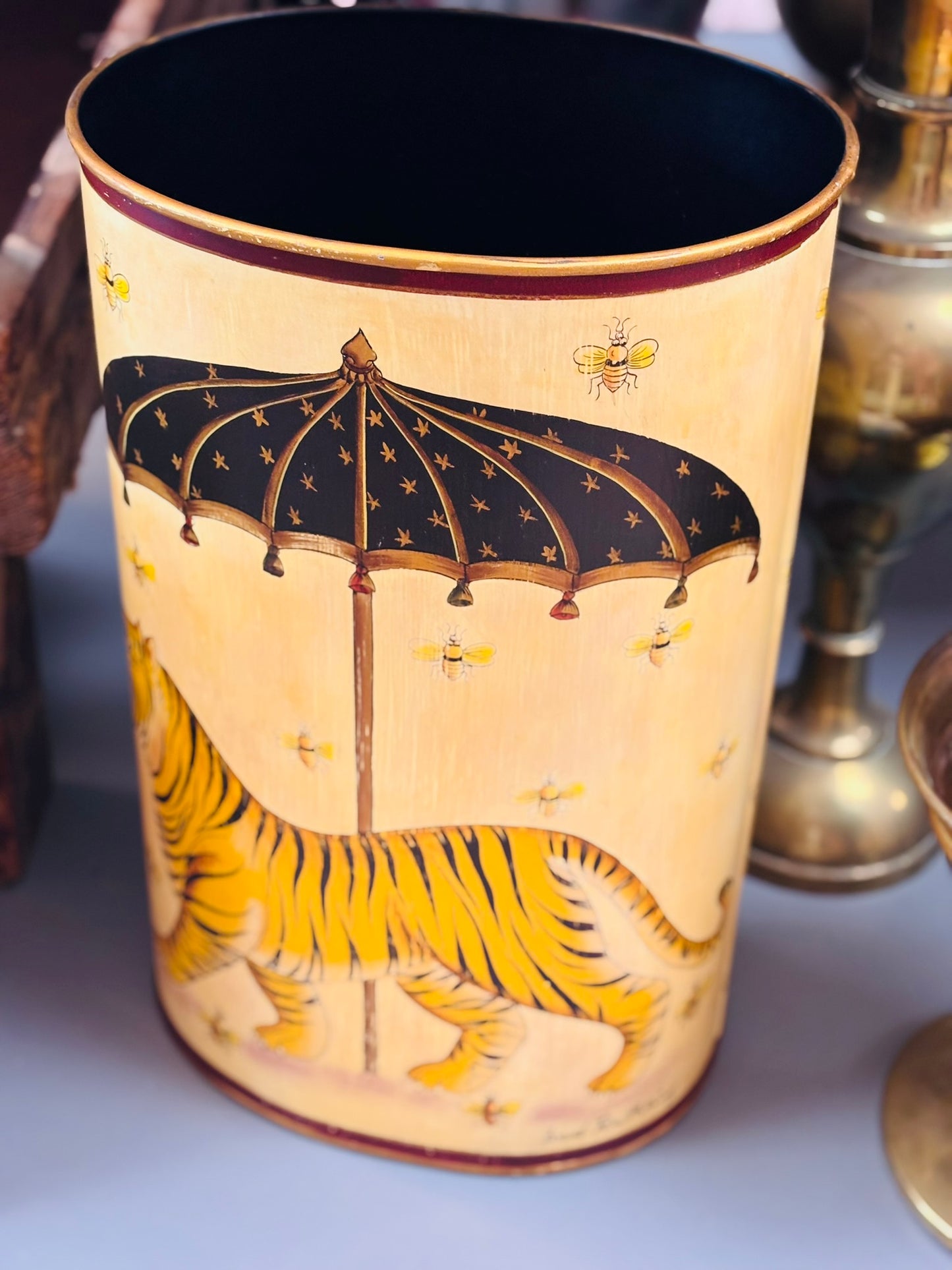 Ford Ruthling Painted Tiger Waste Basket 18 h