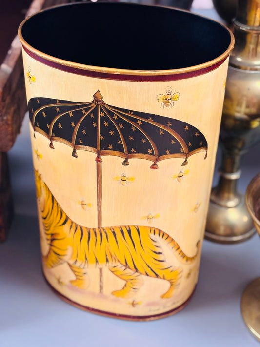 Ford Ruthling Painted Tiger Waste Basket 18 h