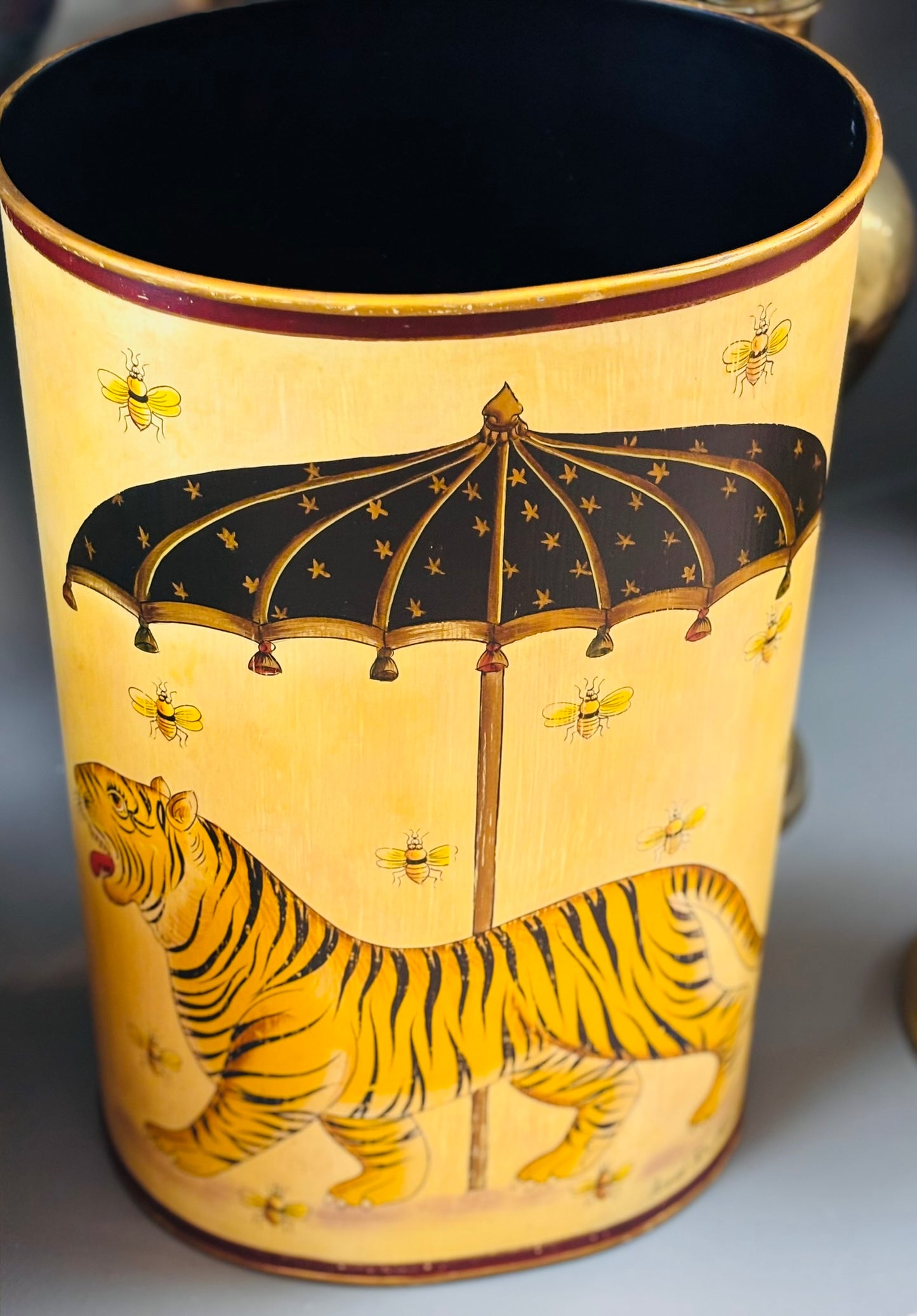 Ford Ruthling Painted Tiger Waste Basket 18 h