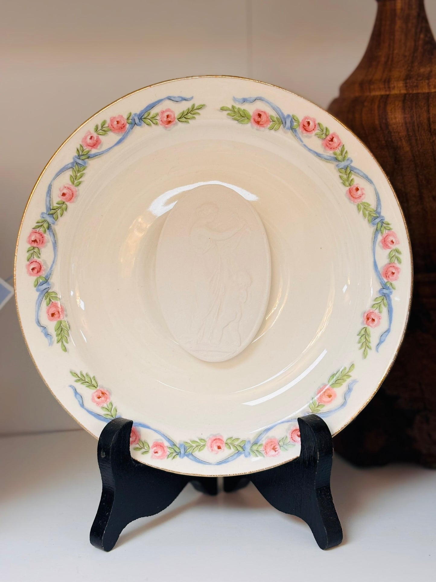 Custom Plate Intaglio Art Pastel Blue and Pink 6 wide- 2 available