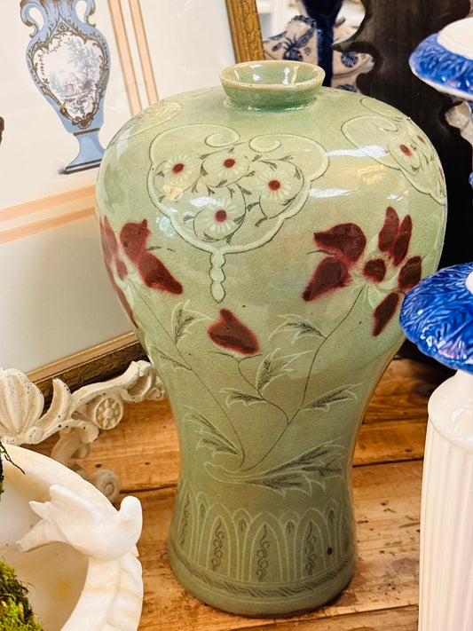 Tall Korean Celadon Vase 13 h