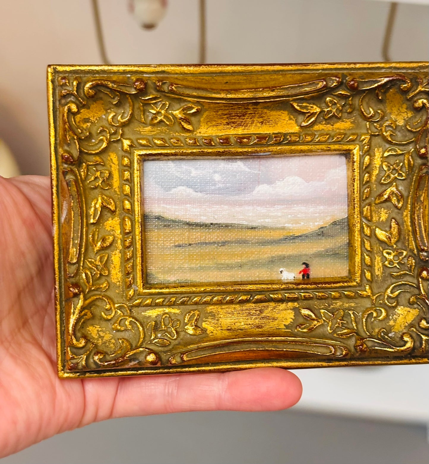 Original Mini Oil Painting with Sheep 4.5 x 3.5