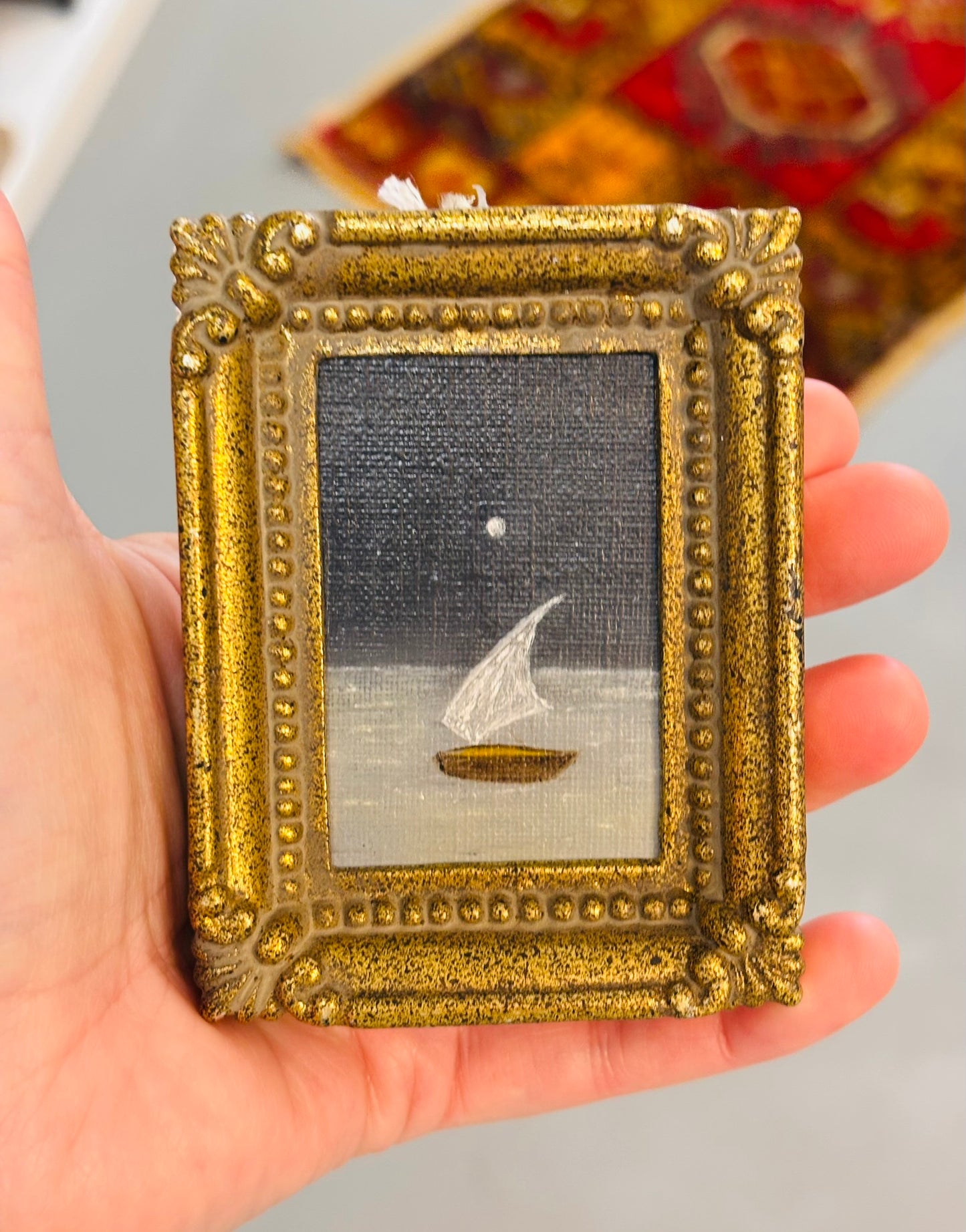 Mini Oil Painting of Sailboat 3.75 x 2.75