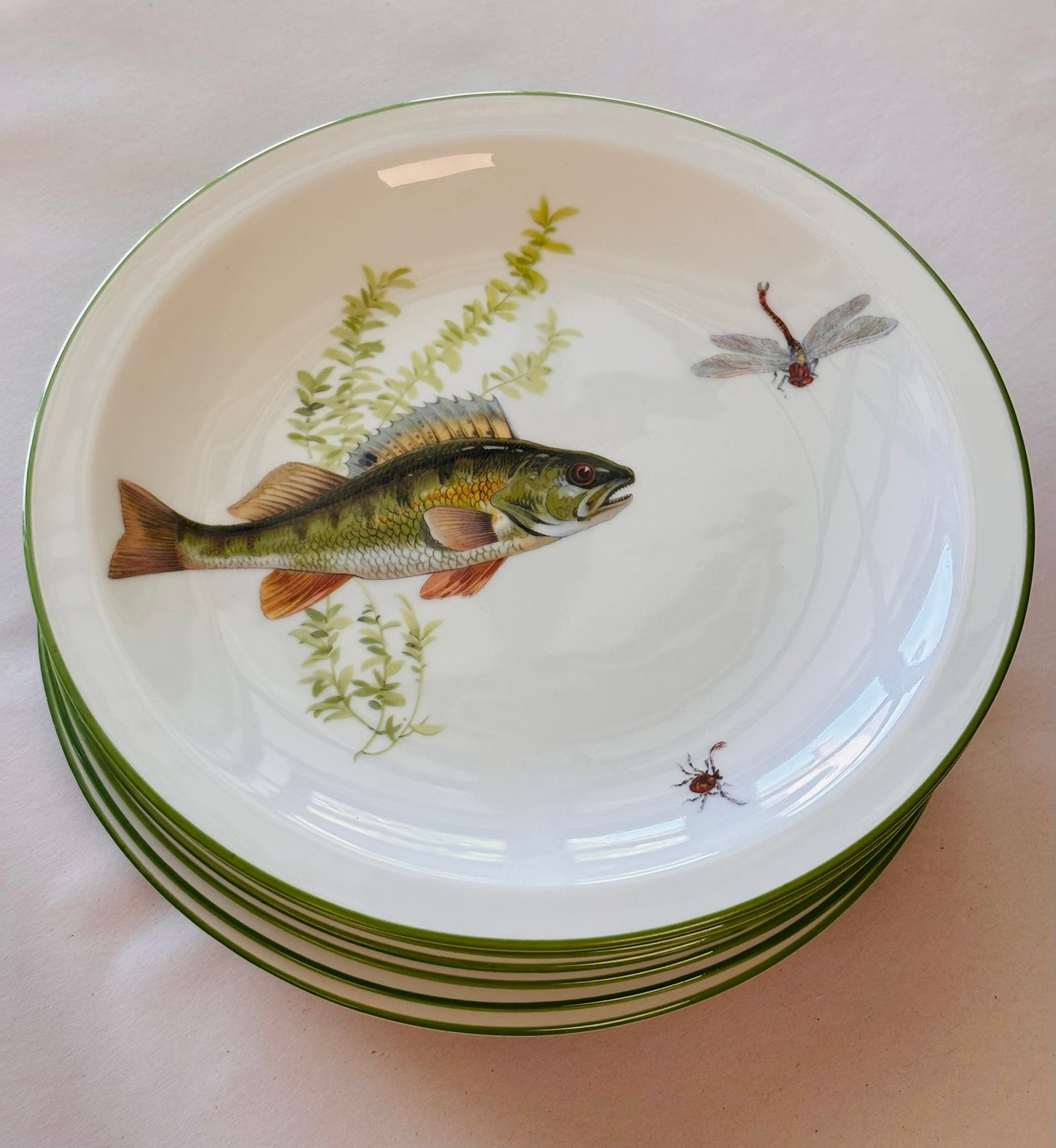 Set of 6 Green Fish Plates Salad Size