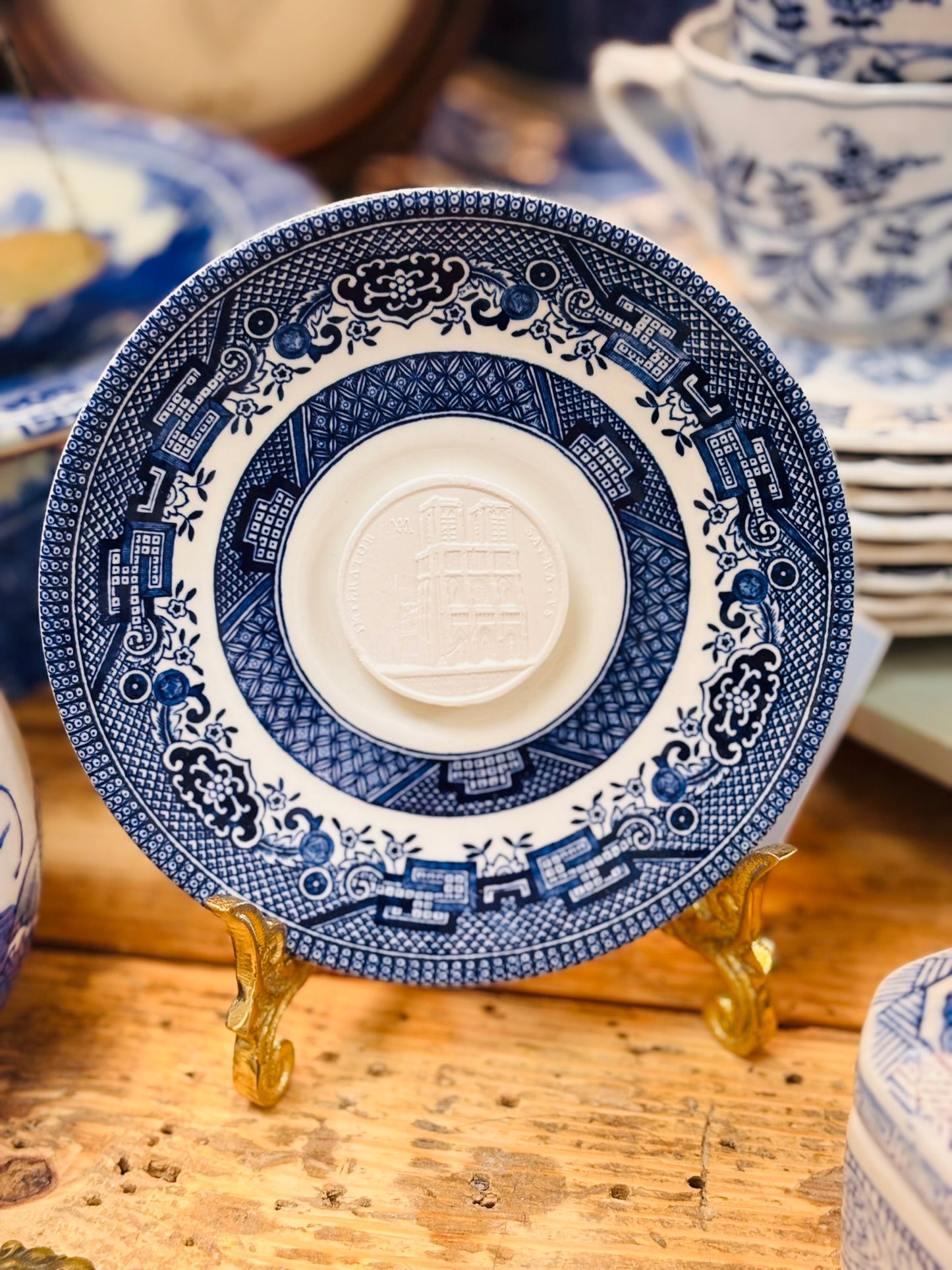 Custom Intaglio Plate Blue and White- 2 available 5.5 wide