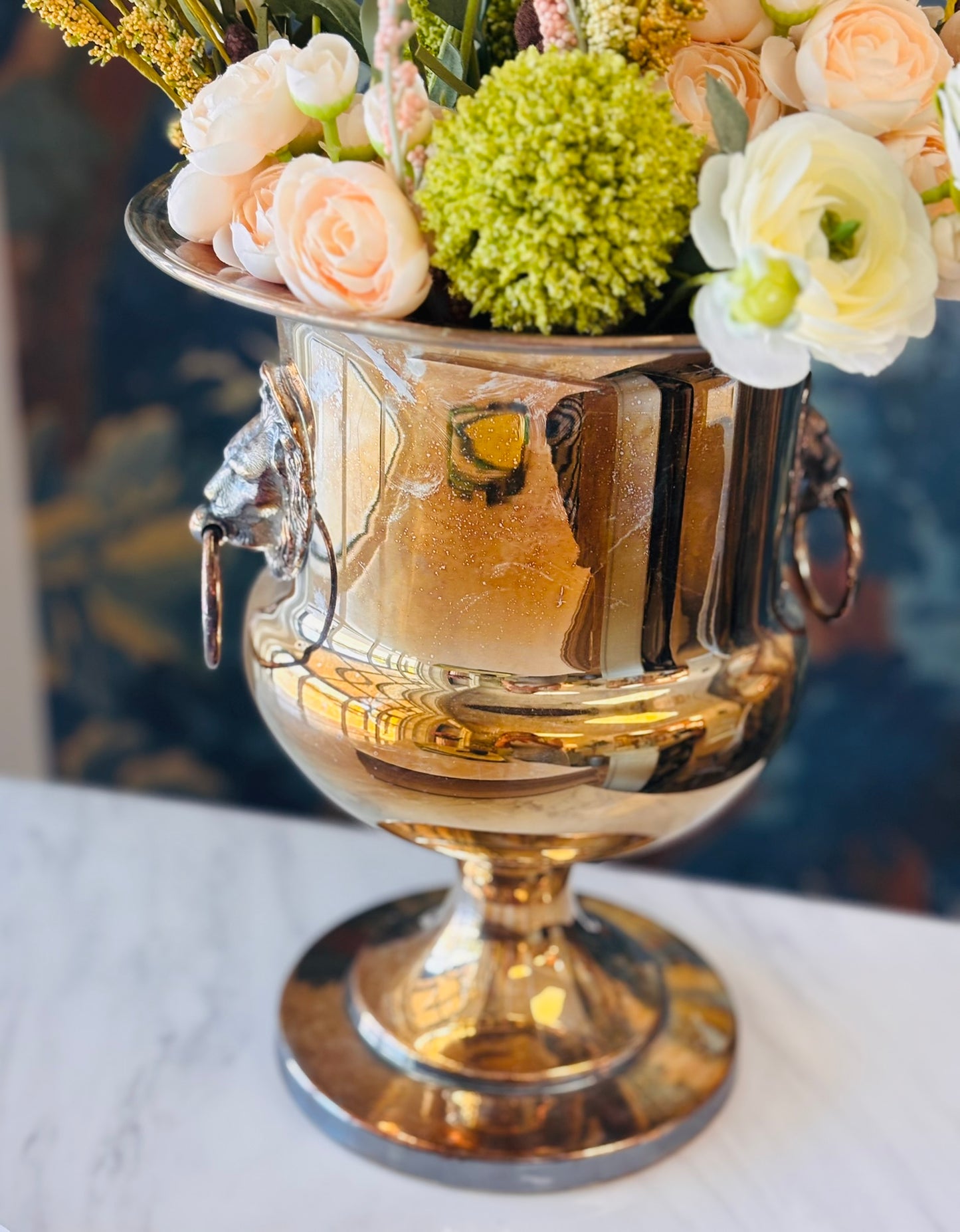 Vintage Silverplate Lion Head Champagne Bucket 10.75 h