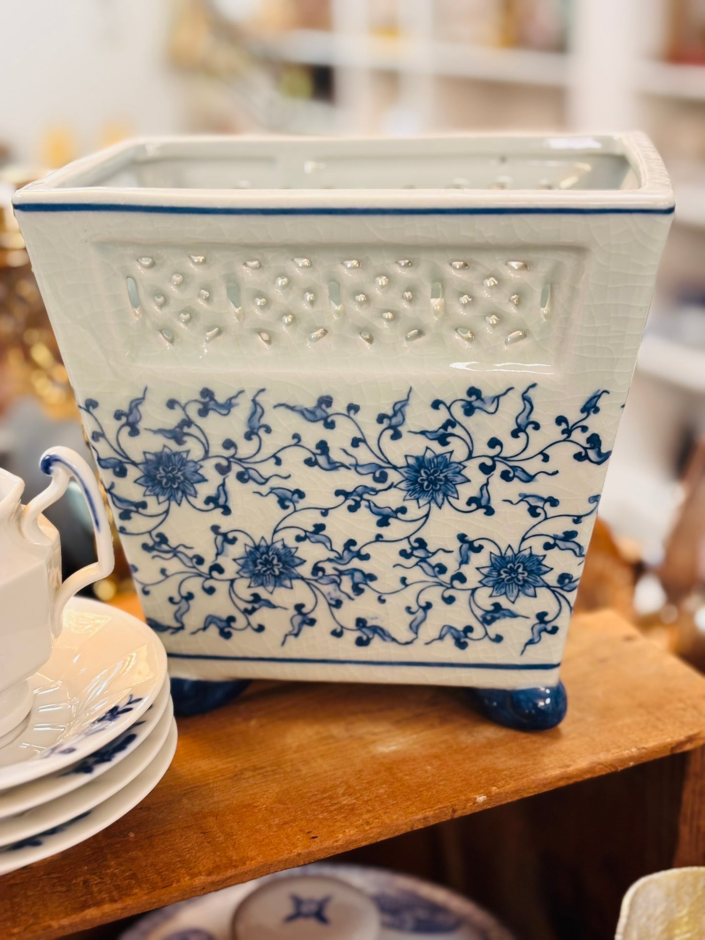 Blue and White Cachepot 8 x 5.5 x 7.5