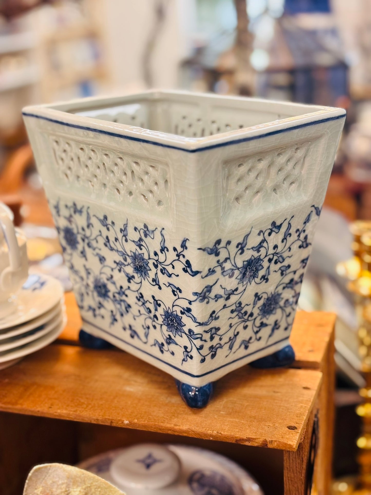 Blue and White Cachepot 8 x 5.5 x 7.5