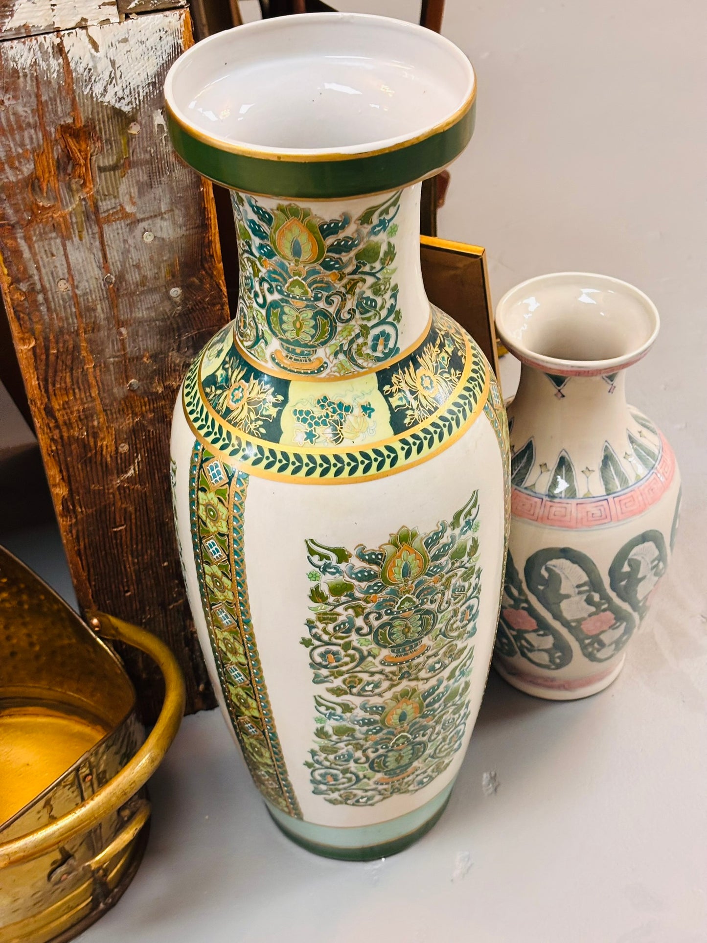 Tall Green Chinoiserie Floor Vase 24 h