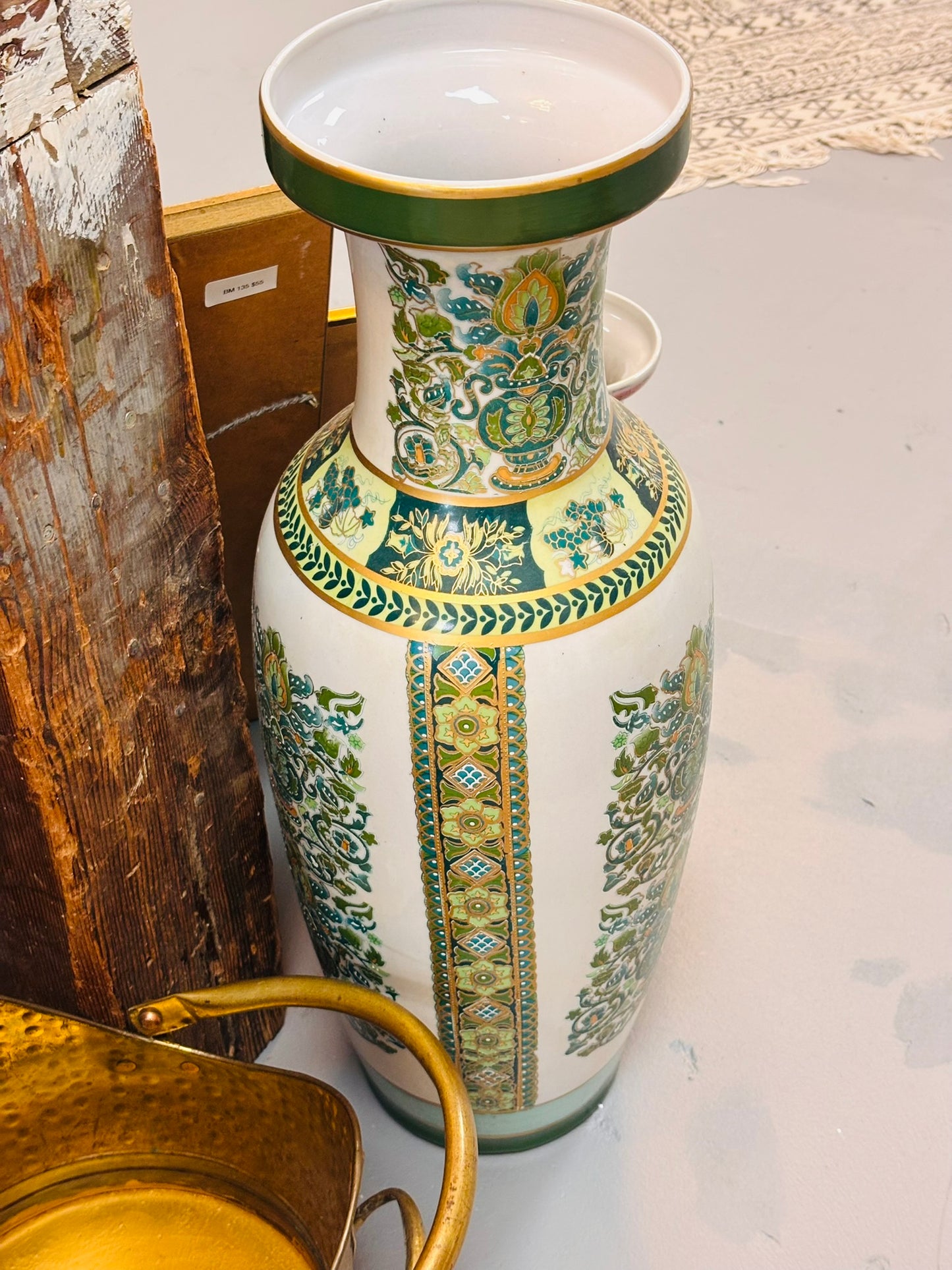 Tall Green Chinoiserie Floor Vase 24 h